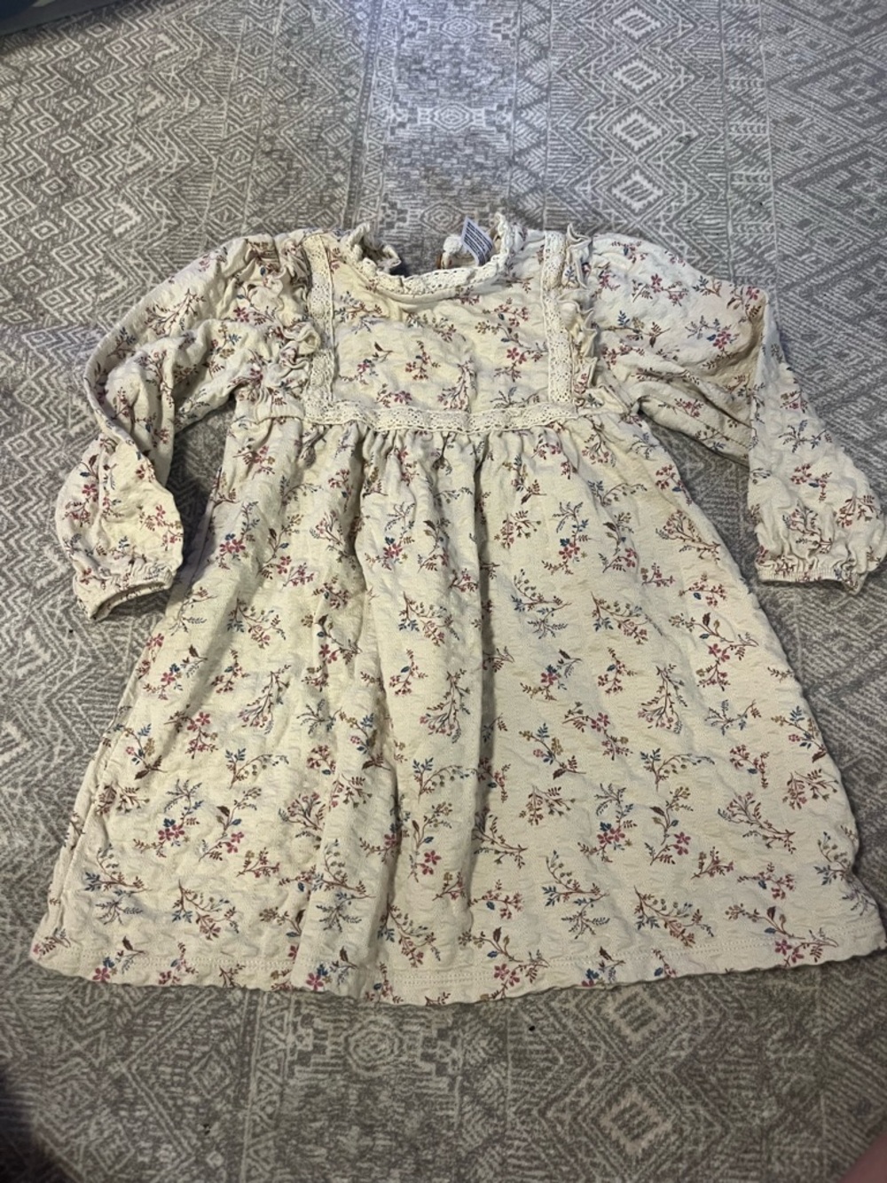 Cream Floral Long-Sleeve Girls' Dress